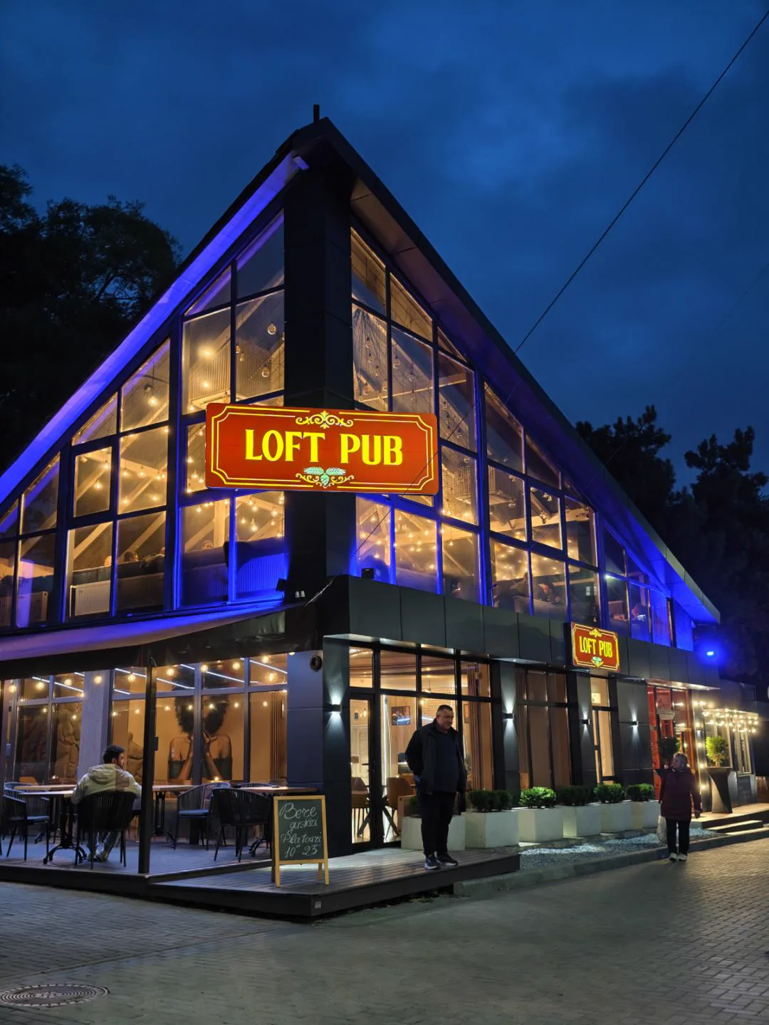 Illuminated Loft Pub facade