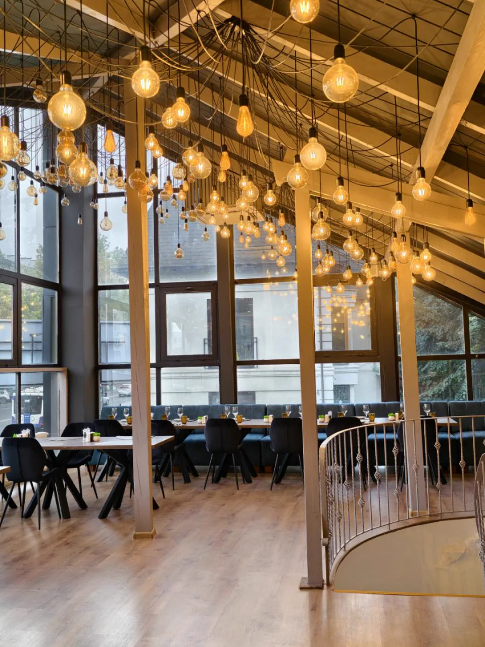 Hall with Edison bulb ceiling