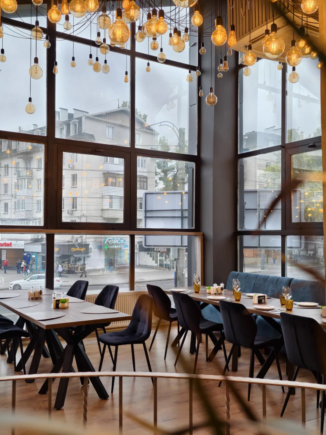 Dining hall by the windows